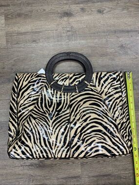 kate spade Zebra-Print Patent Tote with Round Black Handles - Black & Cream